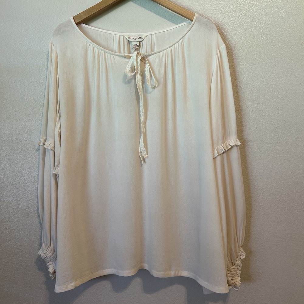 April Cornell Peasant Blouse Women's Size XXL Cream Boho Cottage Lightweight New